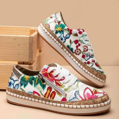 Color Matching Printed Lace-up Flat Single Shoes Women's New Light Mouth Casual Shoes Board Shoes Women's Sports Shoes