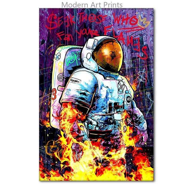 Cool Space Astronaut Canvas Painting Street Graffiti Posters and Prints Wall Art Pictures For Living Room Home Decor Unframed