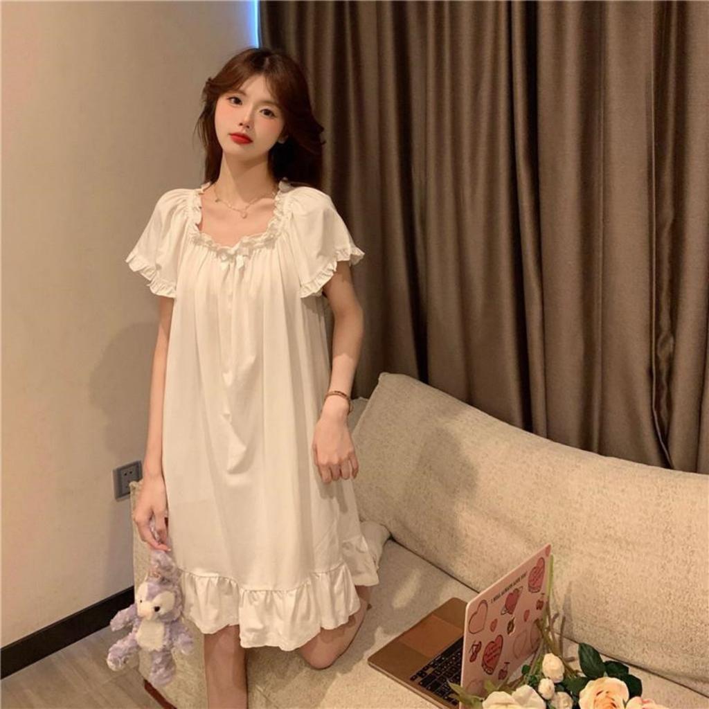 Women's Casual Fashion Ruffled Short-sleeved  Nightdress Home Wear