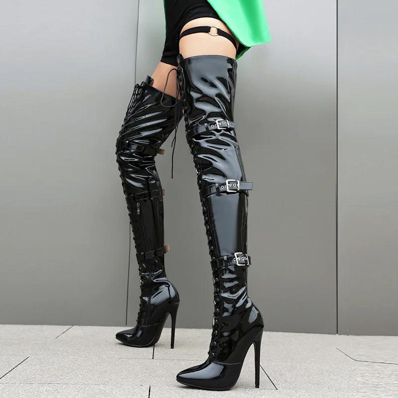 Night Club Party Queen Boots Over The Knee Boots High Heels Women Boots Sexy Plus Size 46 Thin Heels Shoes
