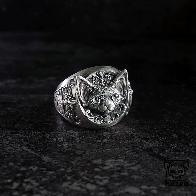 Vintage Thai Silver Curly Cat Adjustable Finger Rings For Men Women Fashion New Jewelry Couple Gift Party Glamorous