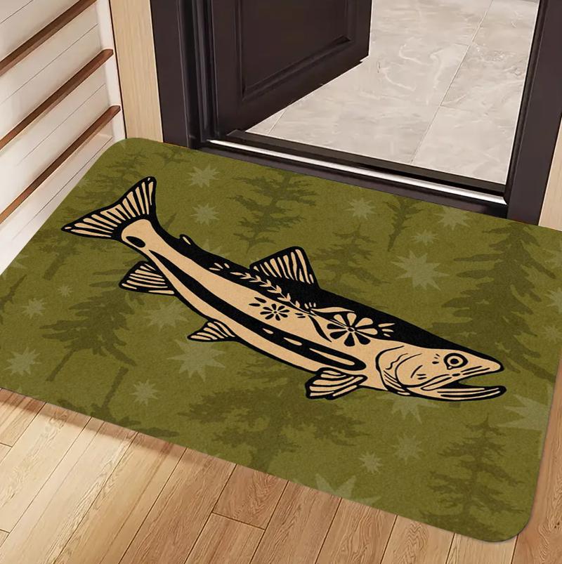 

Vintage Bass Print Carpet Cartoon Fish Print Carpet Living Room Bedroom Ethnic Style Decoration Carpet 40cm x 60cm