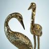 Brass Finish Crane Love Birds Pair| Saras Swan Showpiece Set for Home Decor| Metal Statue Figurines| Decorative Tabletop Decoration Item