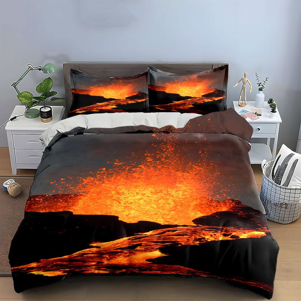 Fiery lava explosion scene. Bedding sets Duvet cover sets Duvet covers Pillowcases(1*Duvet Cover 2*Pillowcases without duvet insert)