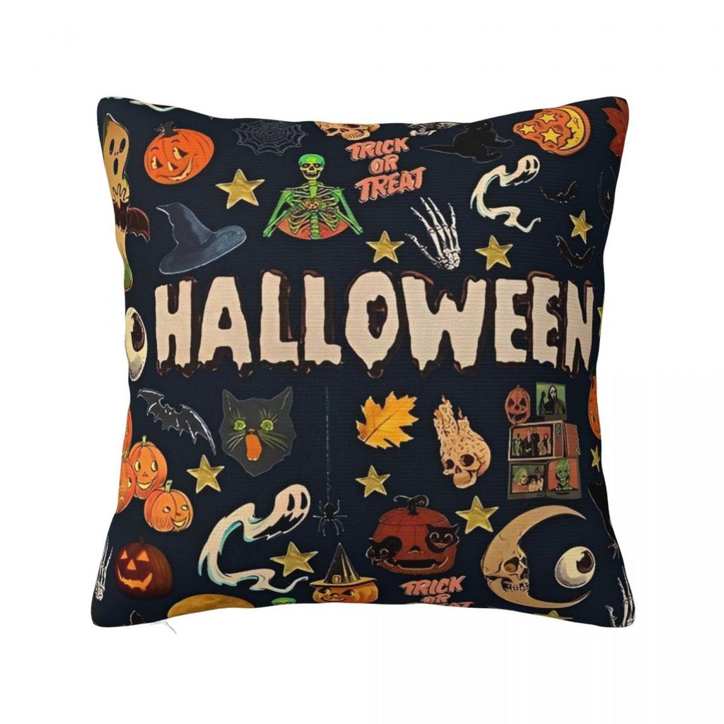 Pillow Case Halloween Themed Square Pillow Cover Retro Trendy Cushion Cover Pattern Pillowcases For Sofa Car Home Decor