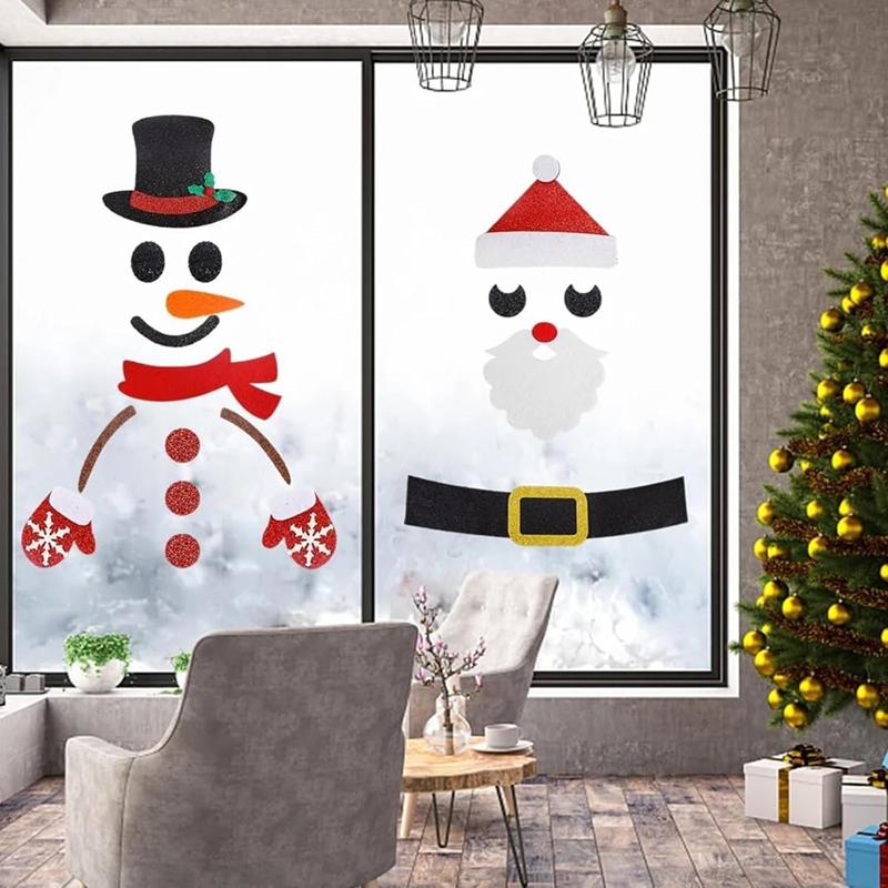 4-1PC Christmas Non-woven Window Stickers Santa Claus Snowman Elk Door Wall Sticker Christmas Decor New Year Home Decorations