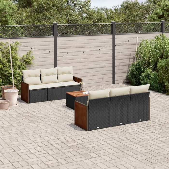 VidaXL Salon de Jardin avec Coussins 7 pcs, Canapés de Terrasse, Ensemble de Meubles de Patio, Mobilier d'Extérieur, Noir 3259872