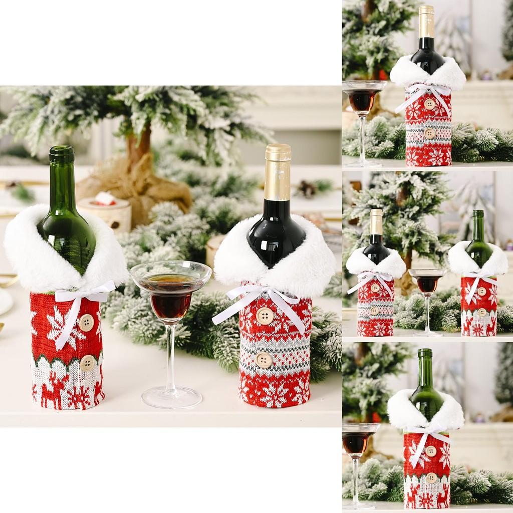 Charming Handcrafted Knitted Button Snowflake Wine Bottle Cover For Festive Cheer