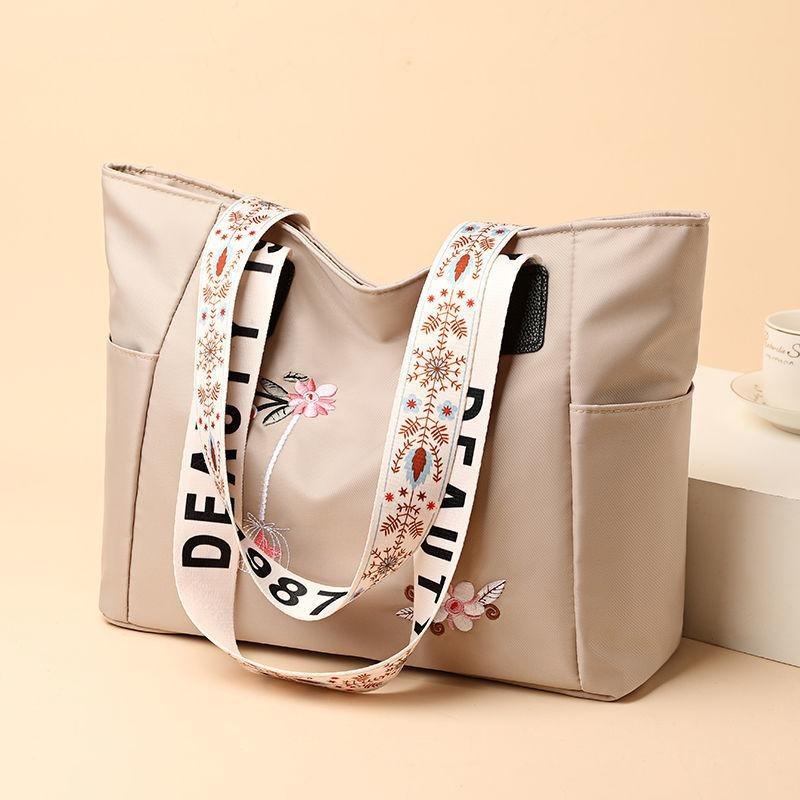 Aliwood Embroidery Women Handbag Nylon Waterproof Casual Tote Shopping Bag Large Capacity Female Shoulder Bags