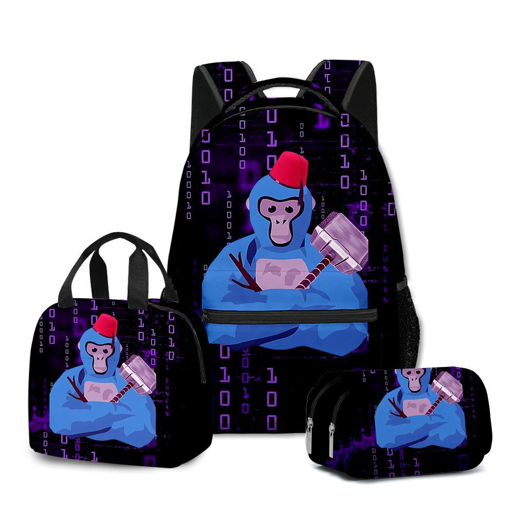 3D Game Gorilla Tag Backpack Lunch Bag Pencil Case 3-Piece Set Print Kids Teenagers Durable Waterproof School Bag