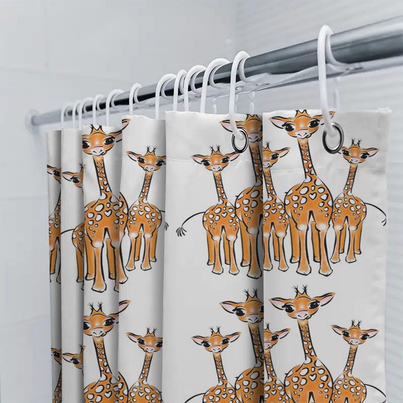 Animal Print Shower Curtain Kids Bathroom Decor With Cute Giraffe Design 180Cm Waterproof Fabric For Bathtub
