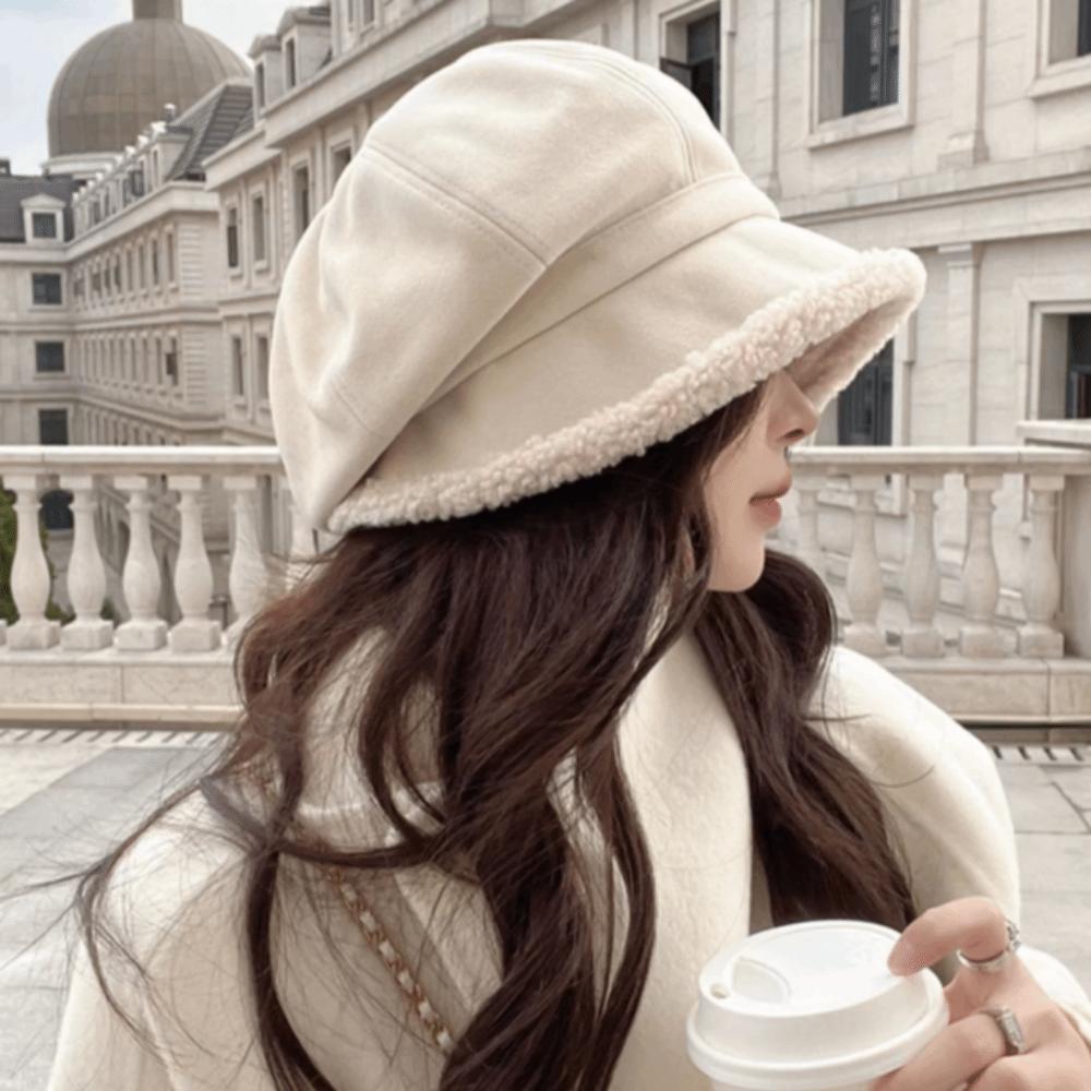 Cold Prevention Autumn Winter Plush Beret Hat Ear Protection Leisure Bucket Hat  Outdoor