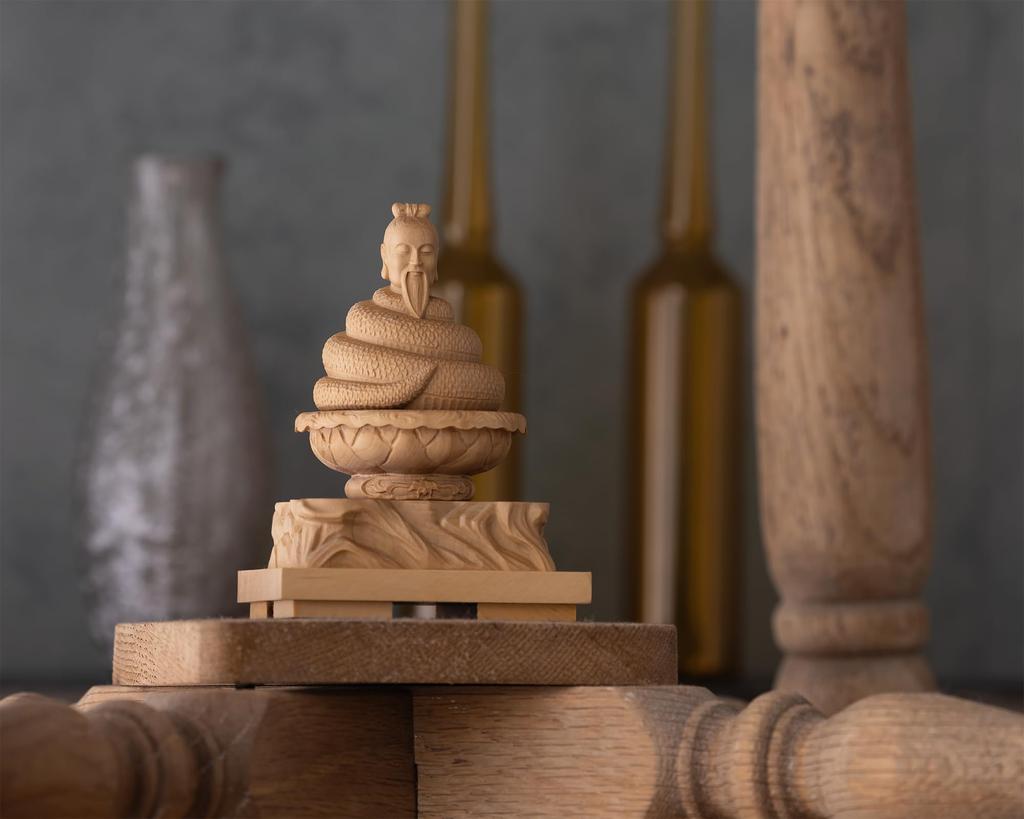 Tiny Buddha Ugajin Snake Buddha Statue Figure Wood Carving Ornament Ugajin 8.5cm (wood Boxwood) - (GSB