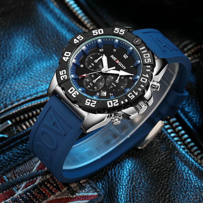 New Sport Men's Watch Silicone Strap Multi-Functional Date Waterproof Military Quartz Wristwatches Gifts Relogio Masculino