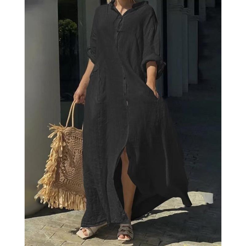 Tooxika 2024 Herbst Neue Beiläufige Lose Hemd Kleid Große Größe Langarm Baumwolle Und Leinen Kleid