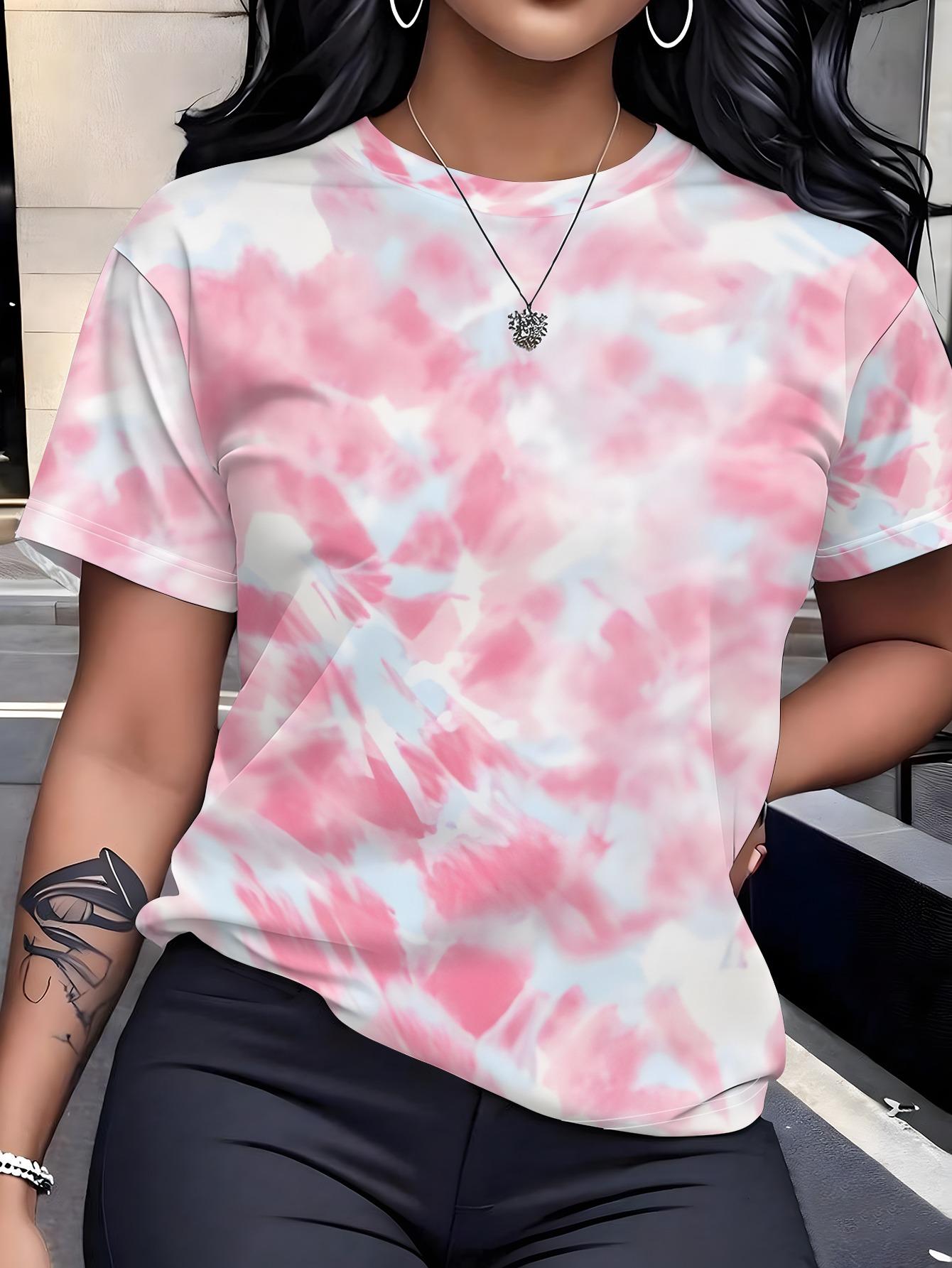

Printed Design - Not Textured. Pink and White Contrast Tie-Dye Print. Women s Round Neck Short Sleeve Top. Full of Independence Day Outfit Vibes. New L дубильная кора