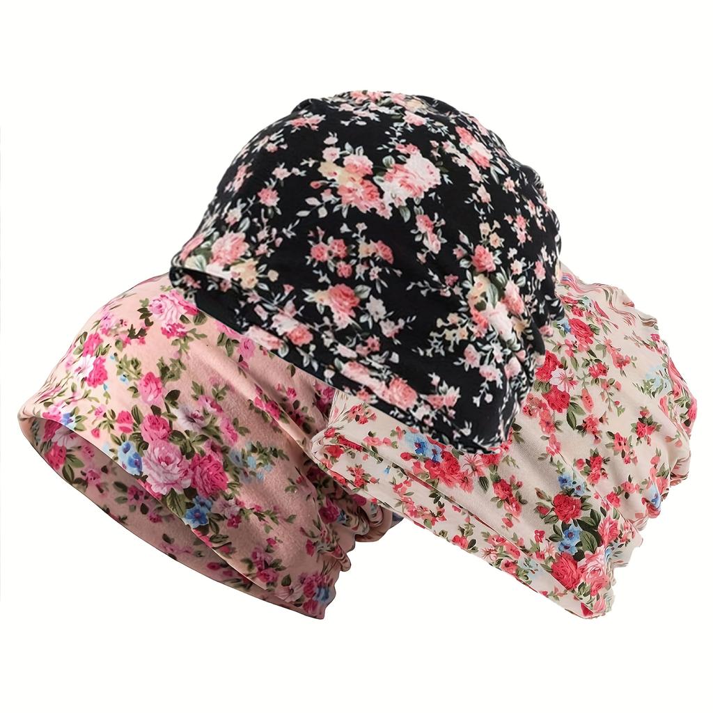 1Pc Floral Digital Print, Simple And Lightweight, Brimless Cap, Comfortable Apparel, Brimless Hat