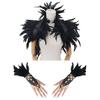 Set Mantellina e Guanti Gotici con Piume e Design Traforato in Pizzo per Costume di Halloween