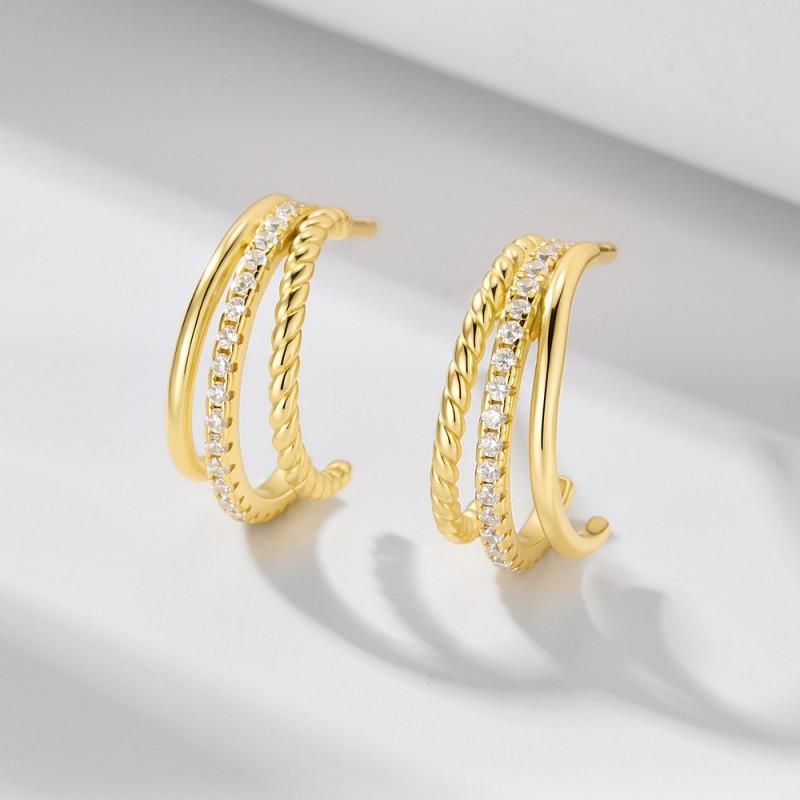 C-Shaped Hollow Out Crystal Stud Earrings Women Sterling Geometric Minimalist Fashion Jewelry 925 Sterling Silver