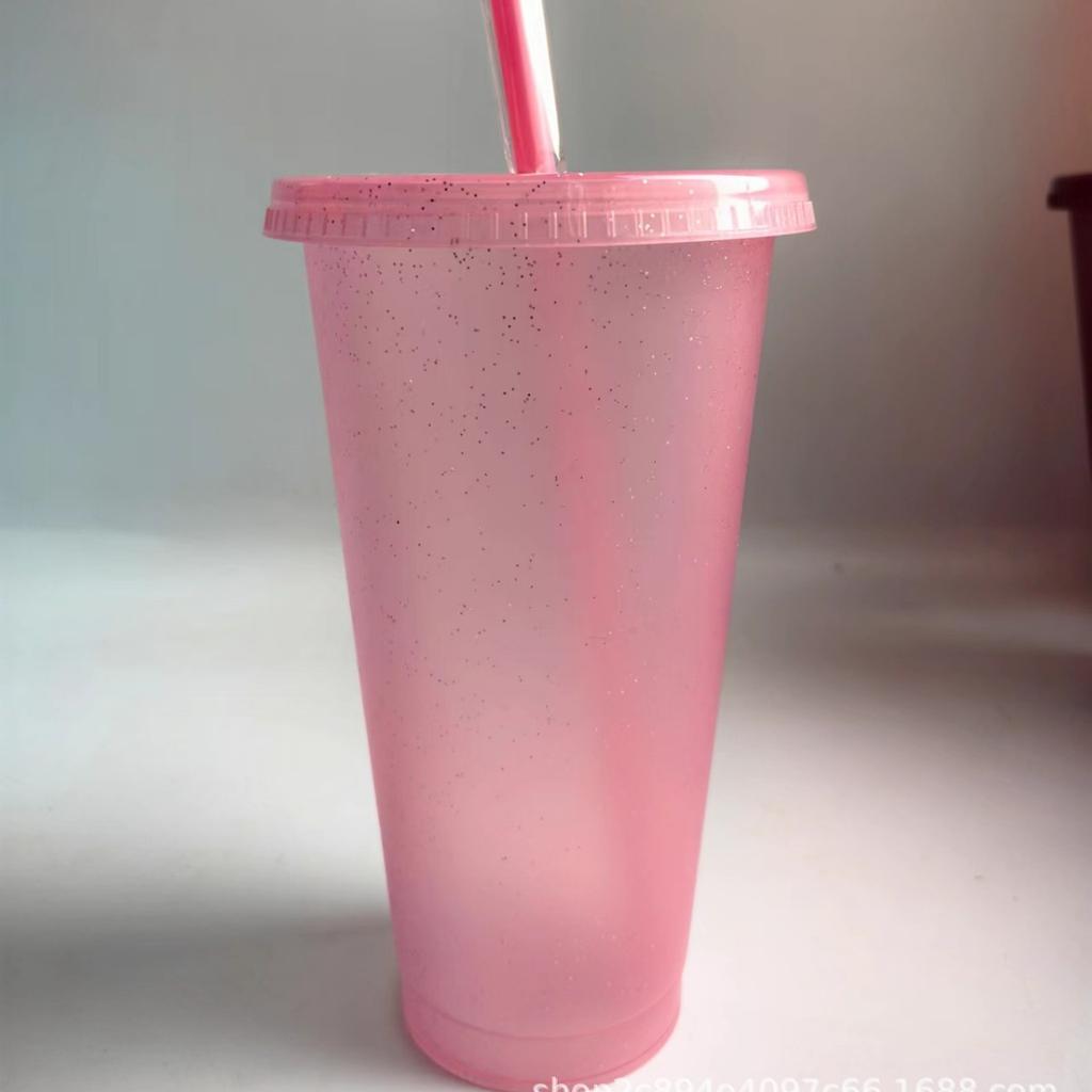 1PCS Flash Powder Tumbler with Straw Reusable Hard Plastic Cups for Party Girl BPA FREE Water Bottles Wholesale Holiday Gifts