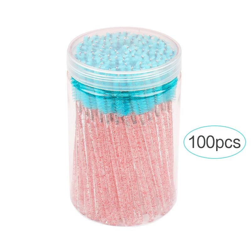 100pcs Disposable Eyelash Extension Makeup Brush Eyebrow Comb MicroBrush With Box Crystal Handle Mascara Wands Lash Lifting Tool