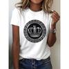 Luxus Krone Medaillon Damen T-Shirt - Modernes Schickes Grafikdesign, Lässiges Weißes Oberteil