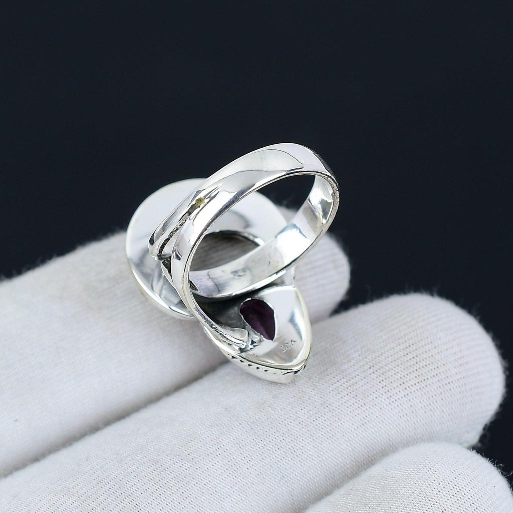 Amethyst Adjustable 925 Sterling Silver Ring - Fits US Sizes 6 To 10 - Handmade Boho Jewelry for Women & Men, Valentine Gifts