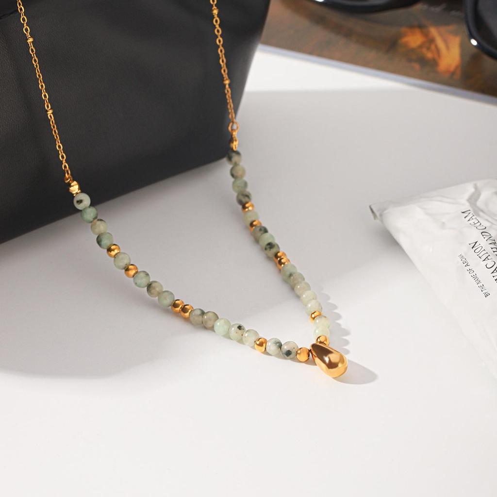 Huang Chao Natural Stone Water Drop Necklace with Stainless Steel Clavicle Chain.