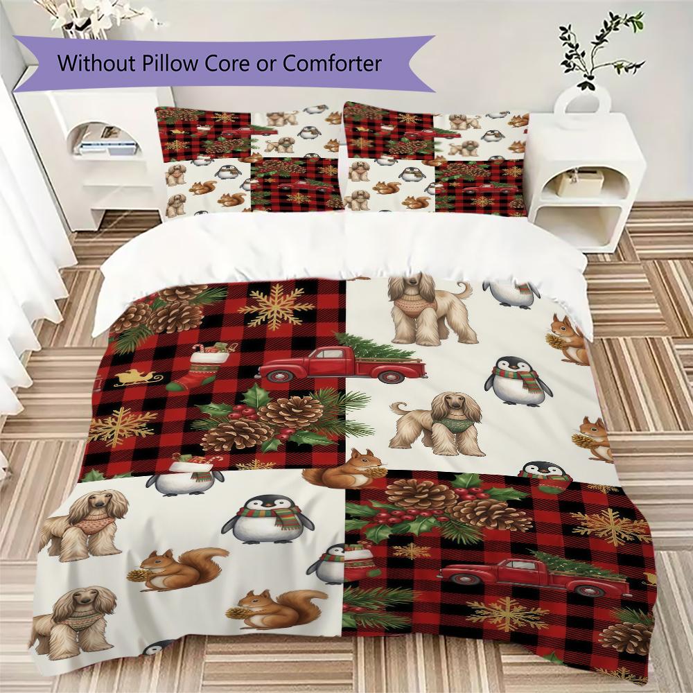 Deer Festive Scene Pattern Bedding Uilt Set Uilt Cover Pillowcase Home Decoration Birthday Gift (1 * Duvet Cover + 2 * Pillowcase Without core)_XIA