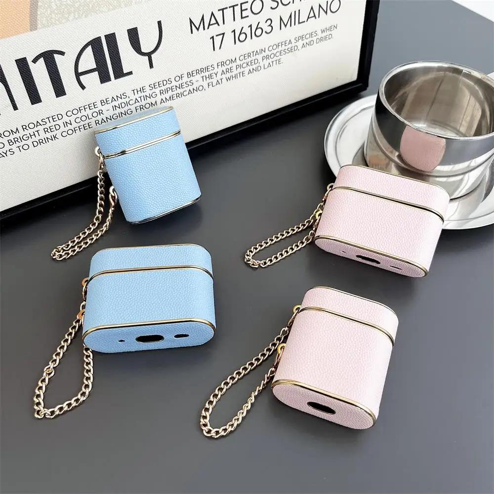 Bucket Bag Earphone Case for Apple Airpods 1/2/3Pro2 High Quality Electroplated Leather Soft Case with Pendant Chain Fashionable