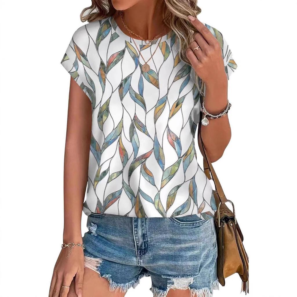 Summer Women's Casual Fashion Creative Casual Daily T-shirt Loose Casual T-shirt 3D Digital Color Printed T-shirt