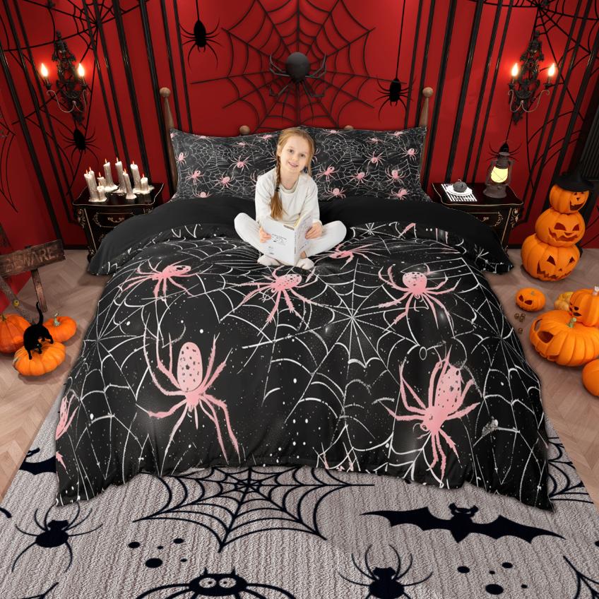 

Comforter Homewish Boho Spider Web Cartoon Halloween Bedding Set Festival Themed Bed Set Room Decor Comforter (quilt)-EU Single(135*200cm)3pcs
