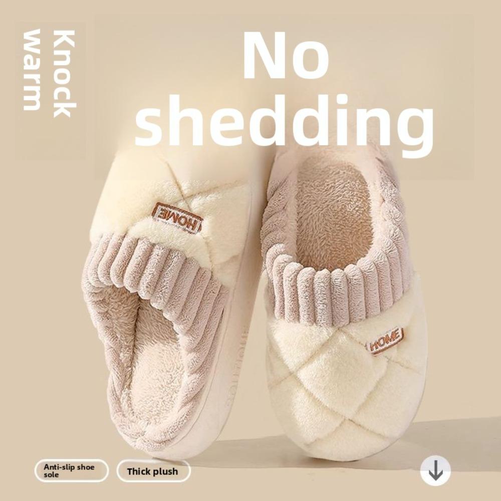 Cotton Slippers Women Autumn Winter Home Thick Sole Non-Slip Plush Fuzzy Indoor Warm Couple Men House Slippers