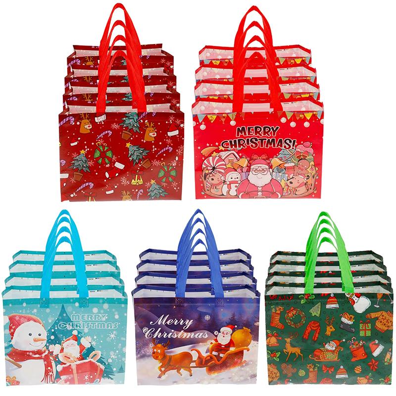 Bolsa de Caramelos Navideños Bolsas de Empaque de Regalo Patrón Lindo de Papá Noel Muñeco de Nieve Bolso de Mano Suministros para Fiestas Festivas Tela No Tejida TMZ