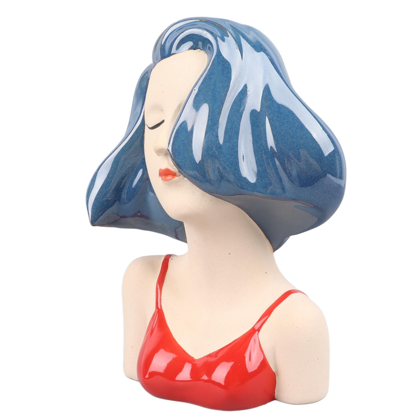 

Ваза для лица девушки Современная декоративная скульптура Керамическая голова Ваза для цветов для гостиной спальни офиса синий