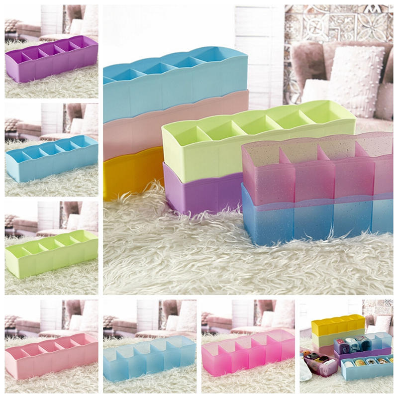 5 Grid Organizer Tie Bra Socks Drawer Cosmetic Divider Plastic Storage Box