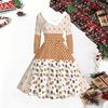 Women Polka Dot Print Midi Dress, Long Sleeve V‑Neck Furry Trim A‑Line Party Dress, Christmas Limited Edition