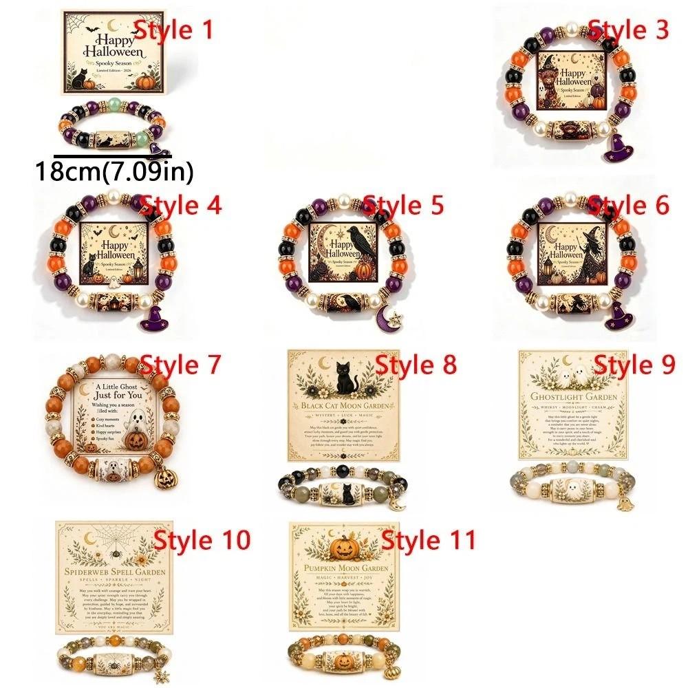 Beaded Halloween Beaded Bracelet Handmade Pumpkin Ghost Bead Jewelry  For Women Men