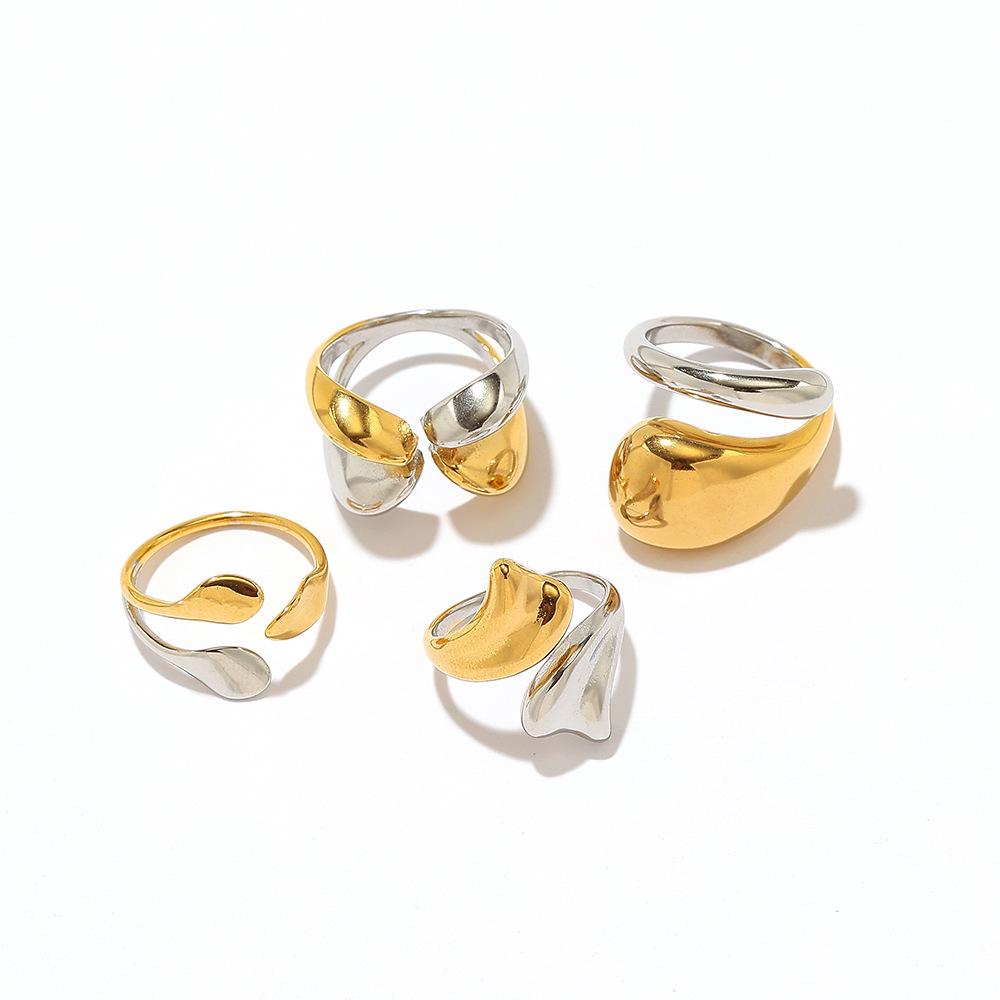 Ying Tai 18k Gold-Plated Two-Tone Titanium Steel Open Women's Ring - Stainless, Elegant, Non-Fading