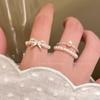 Bow Pearl Beaded Ring Korean Ins Design Index Finger Ring Stacked Wearing Ring