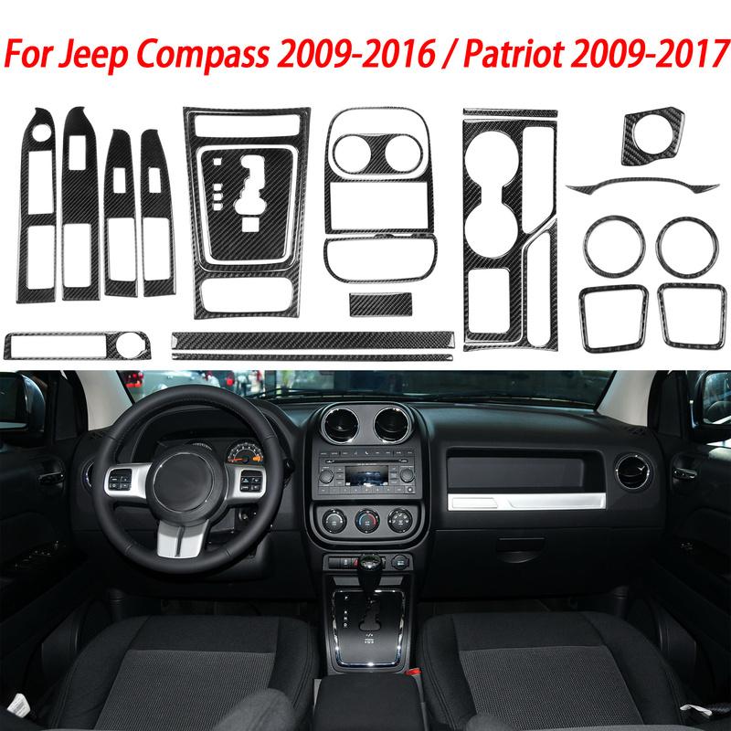 Car Interior Accessories Fit for 2009-2017 Jeep Patroit Compass Door Lock Ring Window Lift Switch Panel Carbon Fiber Sticker