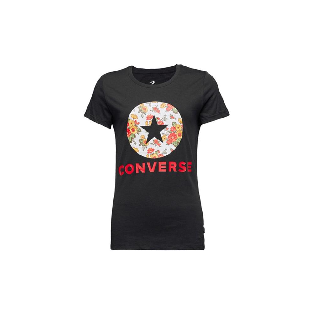 Converse T Shirts Women's Black Crew Neck Moderate Straight Fit 10017396-A01