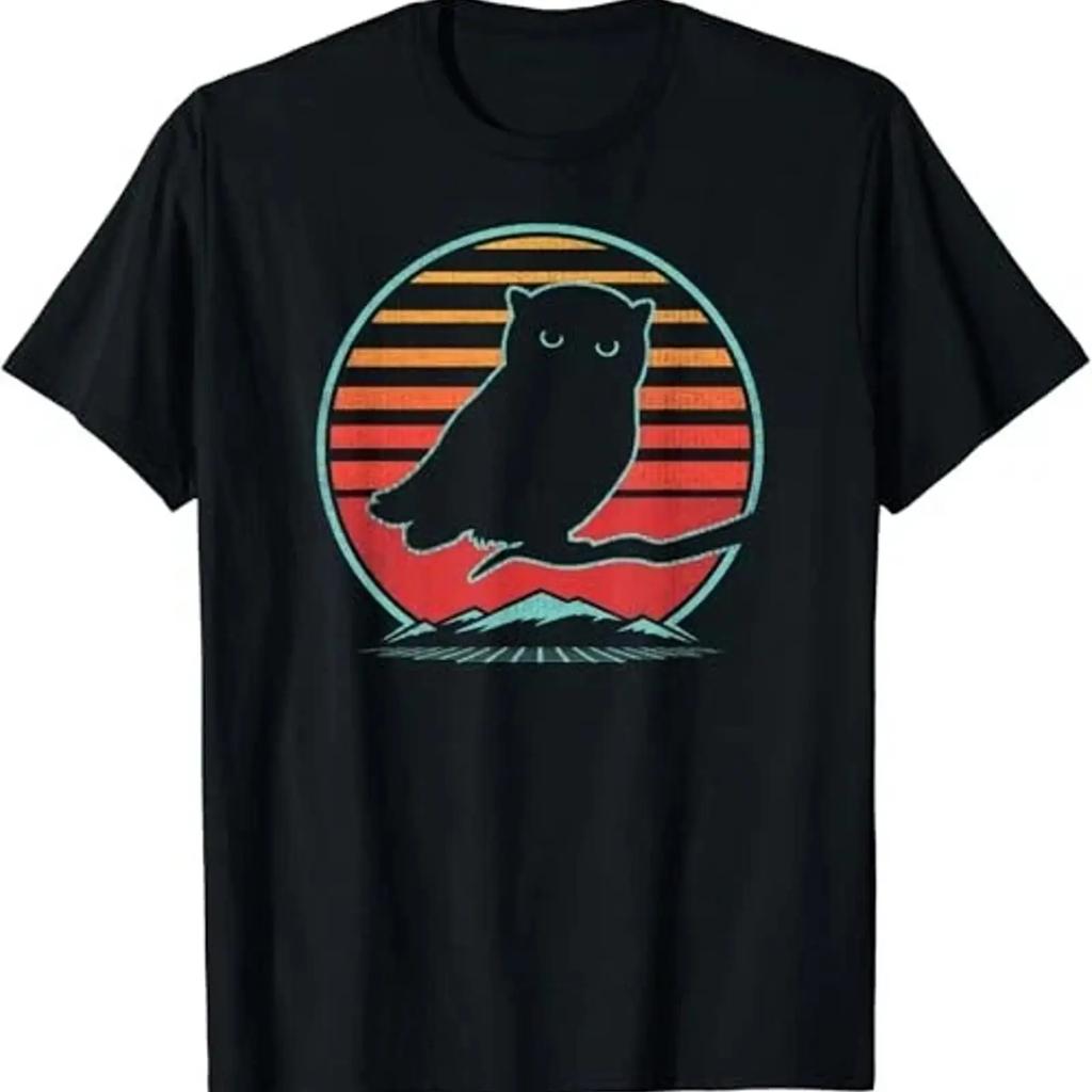 Owl Retro Vintage 80s Style Birding T Shirt Vintage Breathable Homme Streetwear Stretched Graphic Soft Designer Clothes
