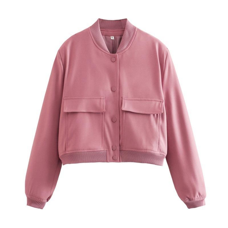 Women S Stand Collar Big Pocket Jacket Casual Outerwear