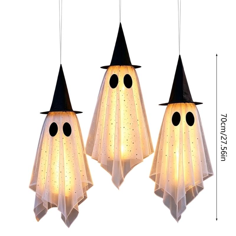 Hanging Spirit Figure Set for Halloween, 3 Fabric Draped Seasonal Accents for Living Room Porch Doorway and Themed Party Display Use