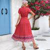 European and American Elegant Seaside Vacation Style Medium and Long Dress V-neck Ethnic Style Printed Dress