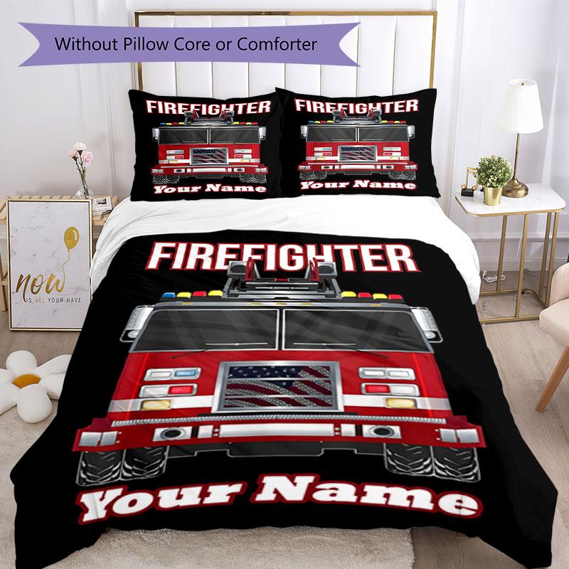 3PC Custom Name Firefighter Gear Bedding Set Duvet Cover Closure Includes 1 Duvet Cover & 2 Pillowcases for Bedroom