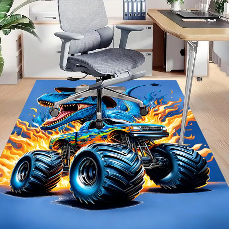 1PC Dinosaur Monster Truck Non-Slip Floor Carpet Compatible for Office&Living Room&Dining room - Flat-Weave Machine- Soft & Pattern-E325