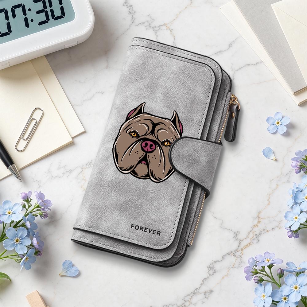 Stylish Bully Dog Print Long Wallet Fashion Casual Portable Multi Card Slot Forever Purse for Daily Use
