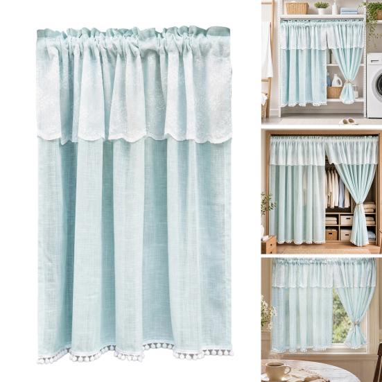 Lace Cafe Curtain, 59 Inch Length 2 Panels Set Short Cabinet Curtain, Farmhouse Rustic Under Desk Privacy Drape for Bathroom Kitchen